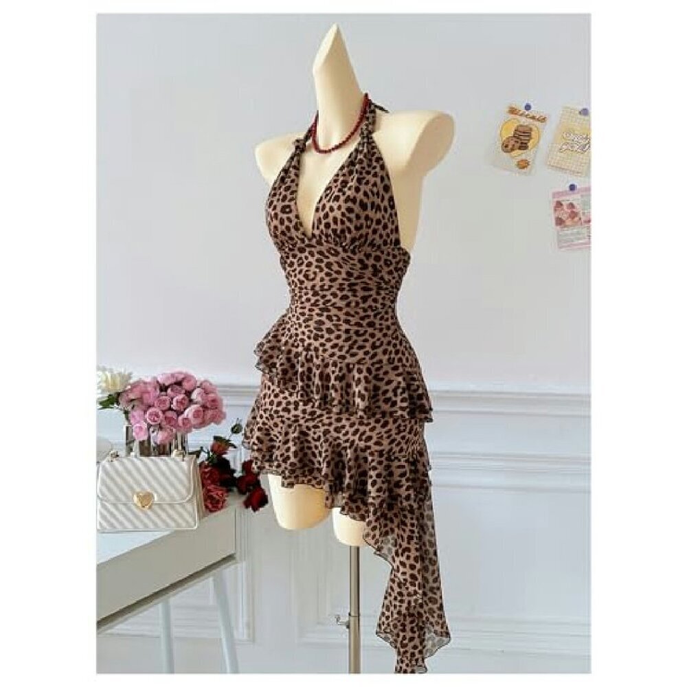 Mesh Mini Dress Halter Backless Ruffle Fairy Y2K Party - Picture 3 of 8